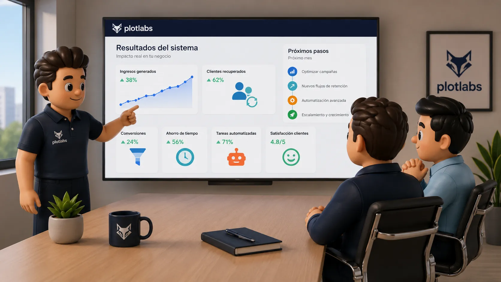 Equipo de PlotLabs presentando los resultados del sistema